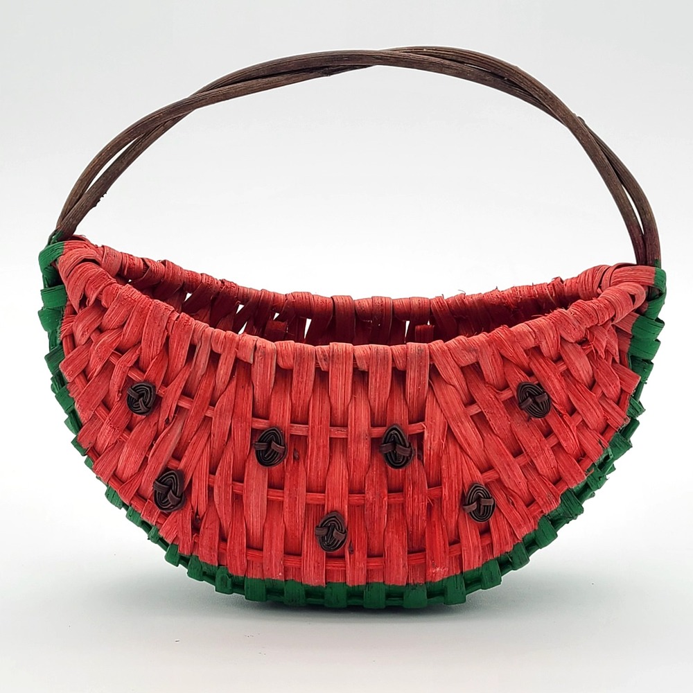 Vintage Mini Wicker Watermelon Picnic Basket Fairy Cottage Whimsy Boho Forest